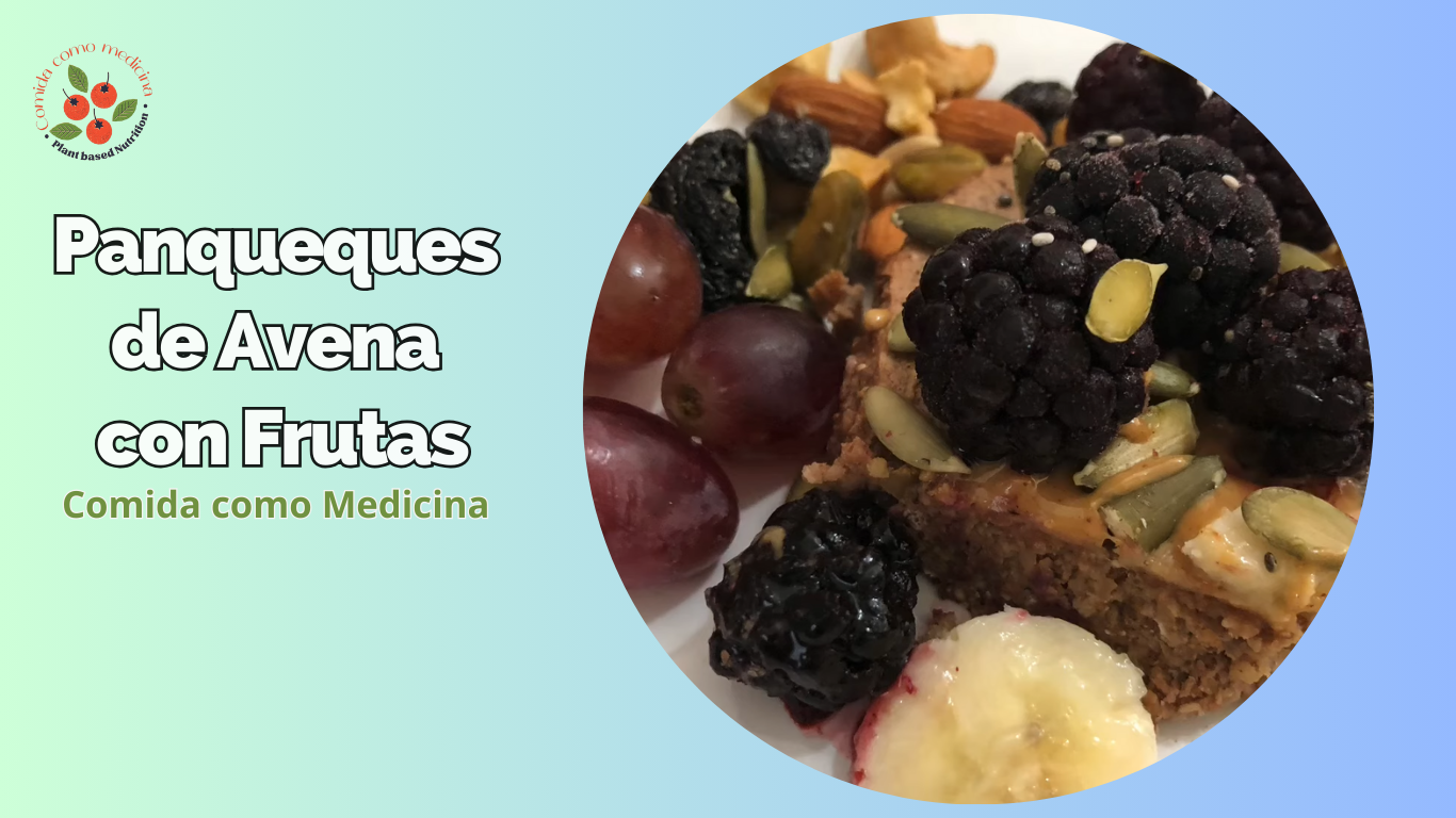 Prepara estos deliciosos y nutritivos panqueques de avena con frutas veganos.